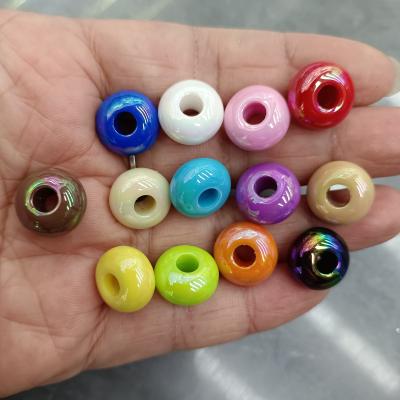 0.15元一个/整包卖 14mm镀UV七彩贝壳大孔算盘车轮珠DIY手工串散珠串笔发饰饰品配件