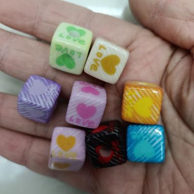 0.46元一个/整包卖 14mm烤漆条纹LOVE爱心方块珠 DIY手工串珠散珠发饰手机链饰品配件