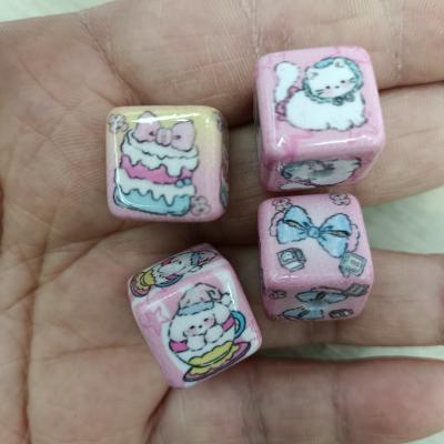 0.52元一个/整包卖 16mm烤漆粉系猫狗蝴蝶结方块珠 DIY手工串散珠串笔手机链饰品配件