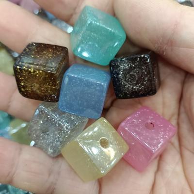 0.52元一个/整包卖 16mm个性银粉满天星冰块珠方块 DIY手工串散珠串笔手机链饰品配件
