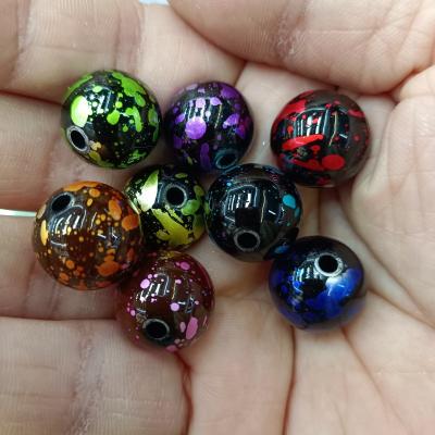 0.19元一个/整包卖 16mm个性暗黑系泼墨涂鸦圆珠 DIY手工串珠散珠串笔手机链饰品配件
